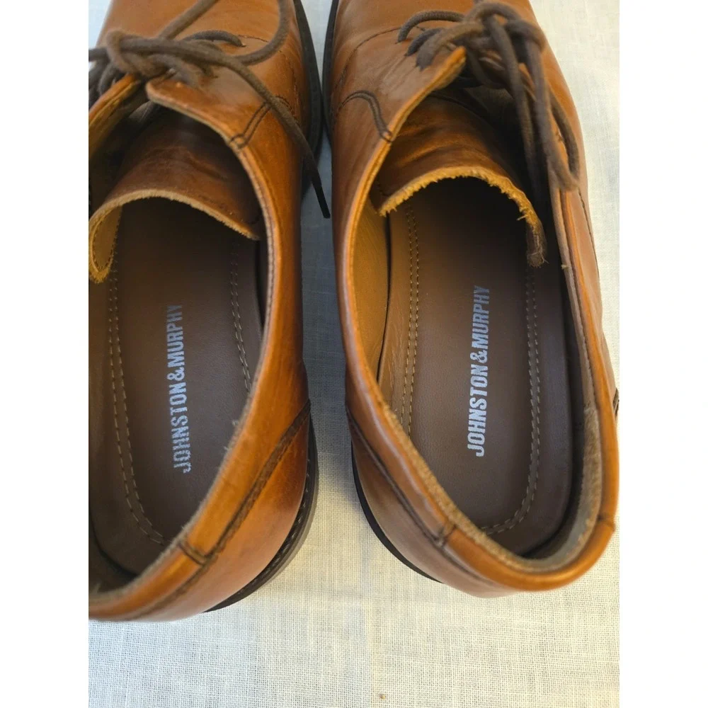 Johnston & Murphy Men's Lace Up Oxford Brown/Tan Plain Toe Shoe Size 10.5 M